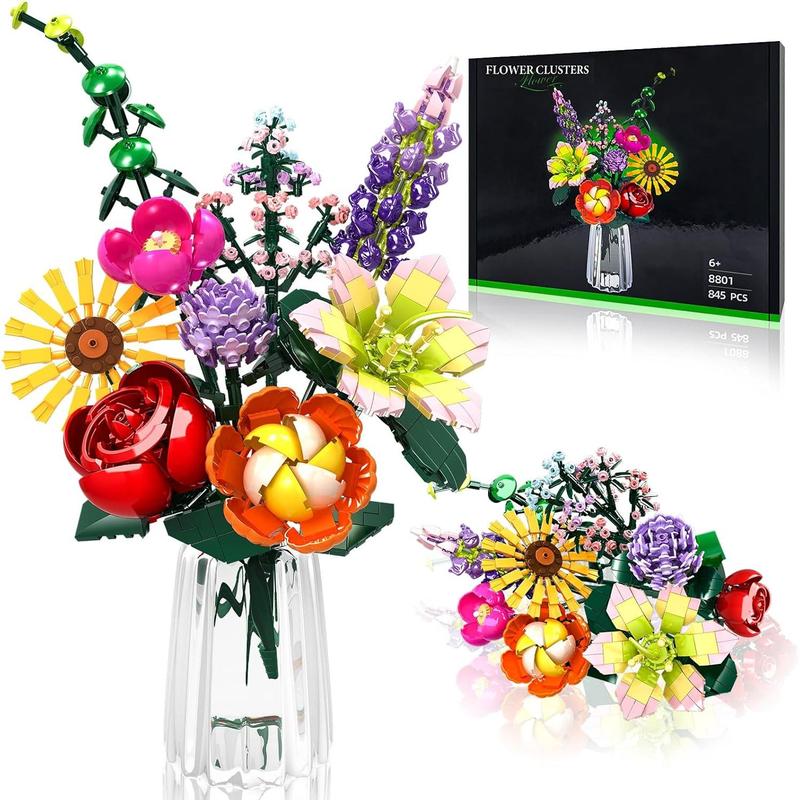 Flower Bouquet Building Set, Elegant Office and Home Decor, 861 count  DIY  Bouquet, Ideal Gift for Birthday or Mother's Day, Flower Bouquet for Boys and Girls 6+, No Vase