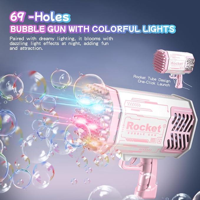 [40% discount] 2024 summer flash sale rocket 69 hole bubble gun for kids with LED light colorful bubble machine gun kids toys bubble blaster bubble machine