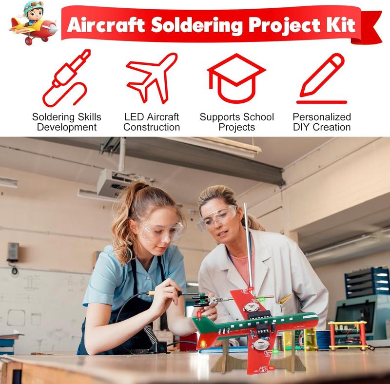 Learning Soldering DIY Airplane Kit for Beginners Icstation , 3 Color LED Flashing Lights Airplane Soldering Project Kit for High School Student Soldering Practice STEM Education Father's Day Gift