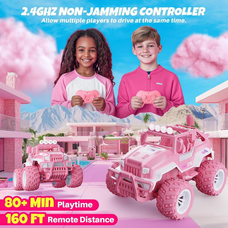 BEZGAR Remote Control Car for Girls, 1:16 Pink RC Cars with 4 Windmills, 2.4GHz with LED Lights, 80 Mins Play with Rechargeable Battery, Truck Jeep Toys, Christmas Gift for Children 4+ cars kids