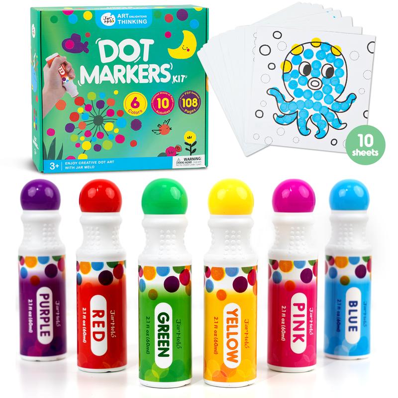 Jar Melo Dot Markers Kit,Dots Paints Craft Activity With 108 PDF & 10 Physical Activity Papers, Non-Toxic Bingo Daubers for Toddlers