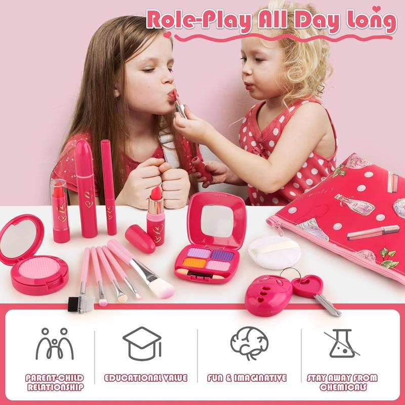 Toddler Girl Toys, Basic Pretend Makeup Kit for Girls, Kids Play Makeup Set for Kids 3-5 4-6, Toddler Makeup Kit with Fake Makeup Set, Car Key & Make up Toy