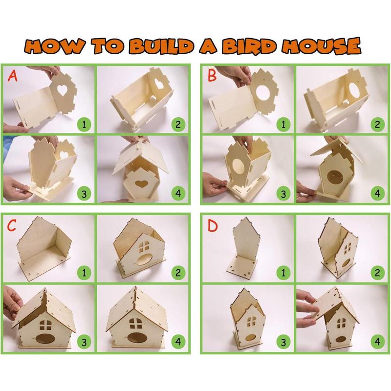 4-piece set of bird house crafts suitable for children aged 5-8-12, DIY bird house kit that children can build, 3+summer painting art and craft projects, Christmas gifts for boys and girls