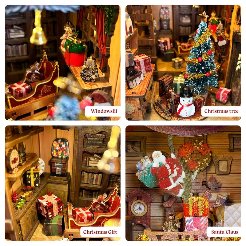 3D Wood Craft Kit, 1 Count Miniature Scene DIY Miniature House Kit, DIY Christmas Corner Decoration, Book End Decoration, Stereo Model Gift for Adults & Teens, Stocking Filler