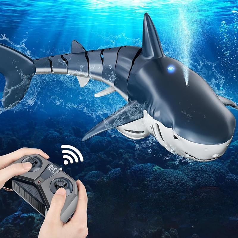 Remote Control Shark Toys ,1:18 Scale Fish with Light  Spray Water for Lake Bathroom Pool  Electric RC Boat,Christmas Gifts