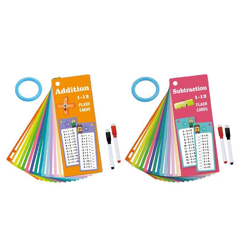 Addition & Subtraction   Multiplication & Division Learning Card Set, 1 Set Reusable Math Learning Card with 4 Counts Pen, School & Educational Supplies for Home Dormitory