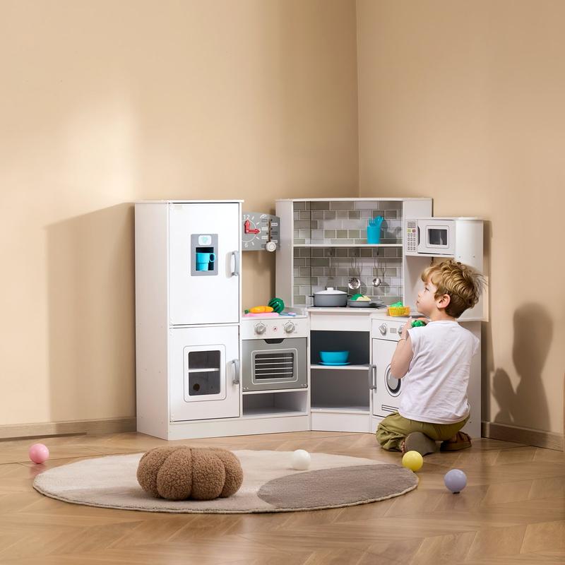 Christmas Gift! VEVOR Kitchen Playset Kids Pretend Cooking Play Toy 24 Piece Accessories White