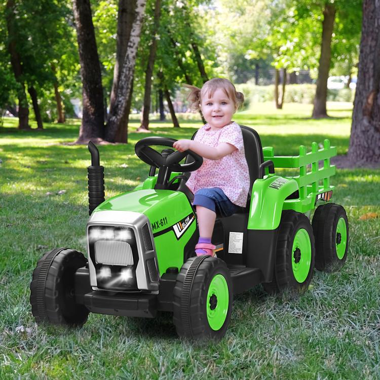 Costzon 12V Ride on Tractor with 3-Gear-Shift Ground Loader, Remote Control, LED Lights, Horn, Electric Tractor Toy w USB & Bluetooth Audio Music,Great gifts for children kid girls boys