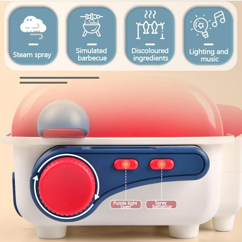 Kids BBQ Grill Toy, Barbecue Kitchen Cooking Playset with Realistic Spray, Light & Sound, Color Changing Play Food & Dishes Toy, cooking  set