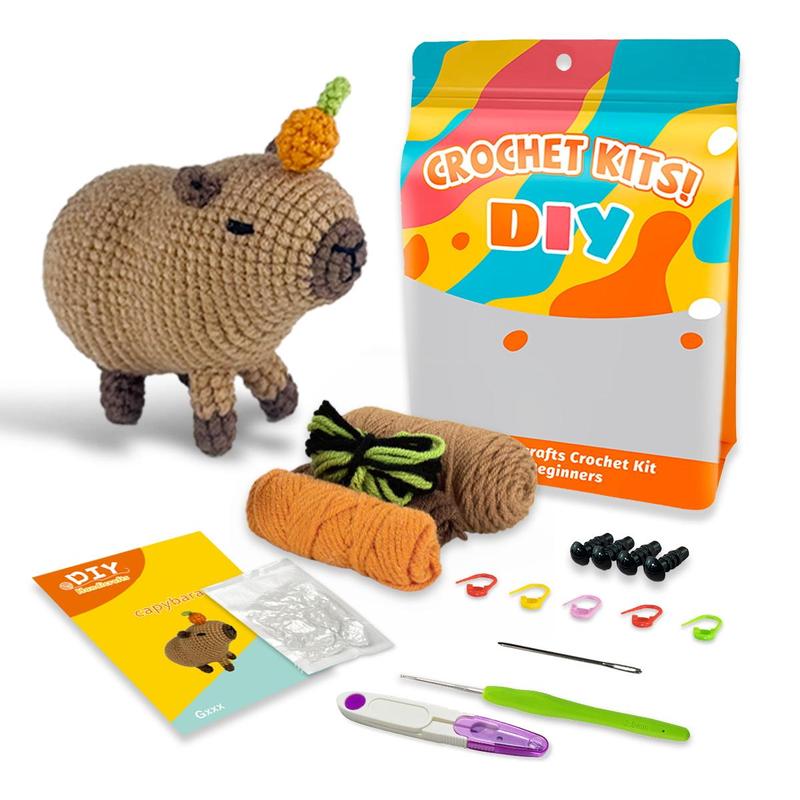 Capybara Crochet Kit, 1 Set Cute Crochet Starter Kit with Step-by-step Video Tutorials, DIY Crochet Kit for Adults, Ideal Creative Gift for Craft Lovers, Christmas Gift