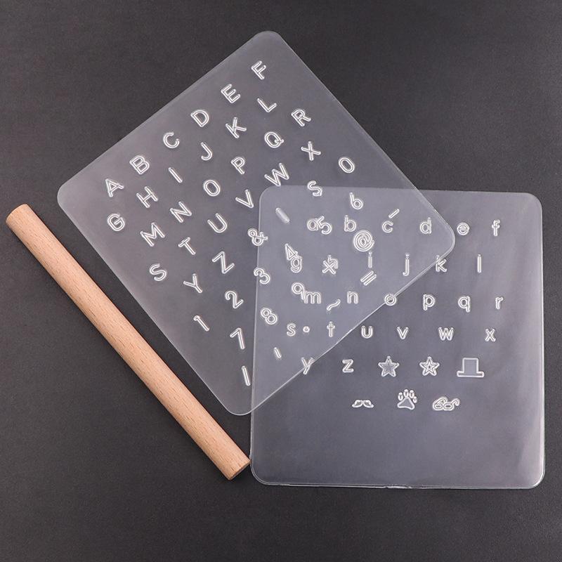 2pcs set Transparent English Letter Leather Stamp Template, Letter Number Leather Craft Stamping Tool, Alphabet Stamp Handle Punch Kit