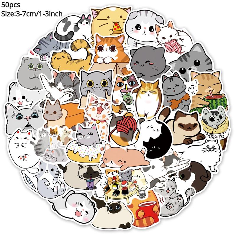 50pcs Cute Cat Series Graffiti Stickers, Waterproof Decorative Stickers, Creative Toy For DIY