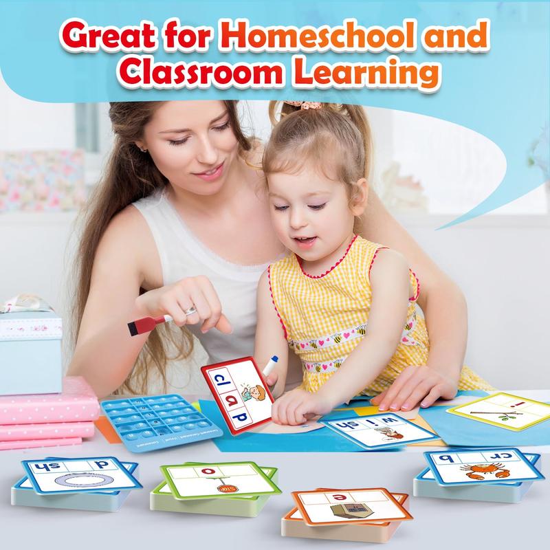 CVCC & CCVC Word Games, Sight Words Flash Cards Spelling Reading Learning Phonics Games, Speech Toy, Kindergarten Classroom Must Have Learning Activities Homeschool Supplies