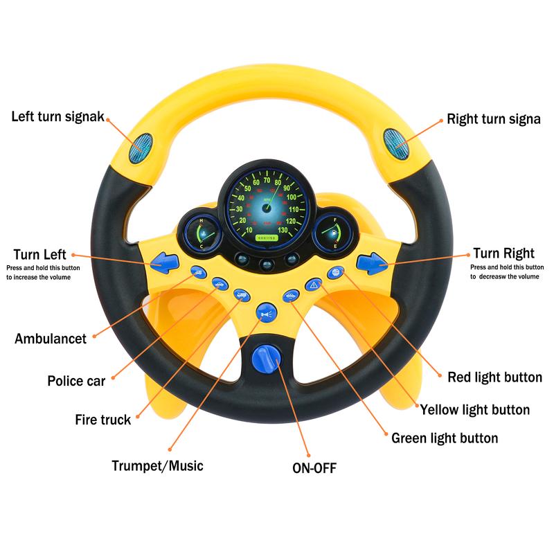 deAO Steering Wheel for Backseat with Car Key Pretend Driving Simulated Driving Steering Wheel Toy with Light and Music Gifts