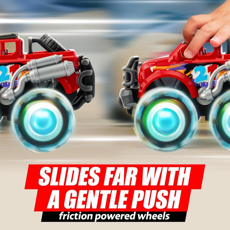 3Pack Monster Truck Toy - Toy Truck with Flashing LED Wheels - Light-Up Cars for Toddlers - Birthday Gift for Boys Girls - Friction-Powered