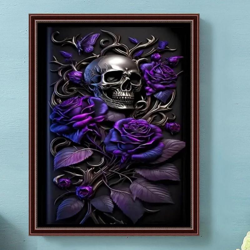 DIY Artificial Rhinestones Arts Painting Kit Without Frame, Halloween Skeleton Pattern DIY Painting, Handmade Craft Wall Art Decoration