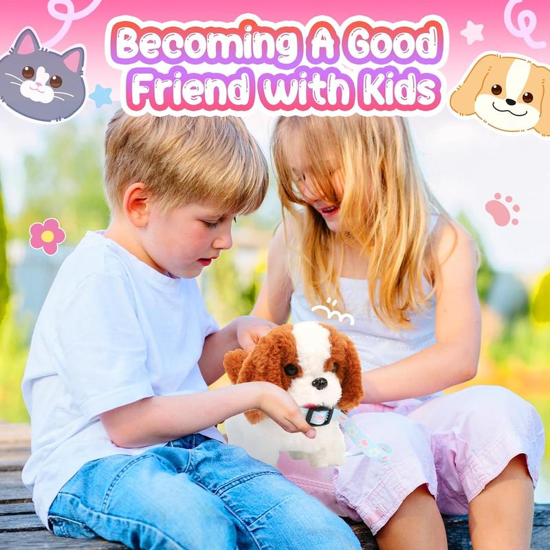 Plush Toys Puppy Electronic Toy Walking and Barking Dogs,Tail Wagging Fake Dog Interactive Dog Toy for Kids with Leash,Easter Valentines Day Christmas Birthday Gift for Toddlers Kids