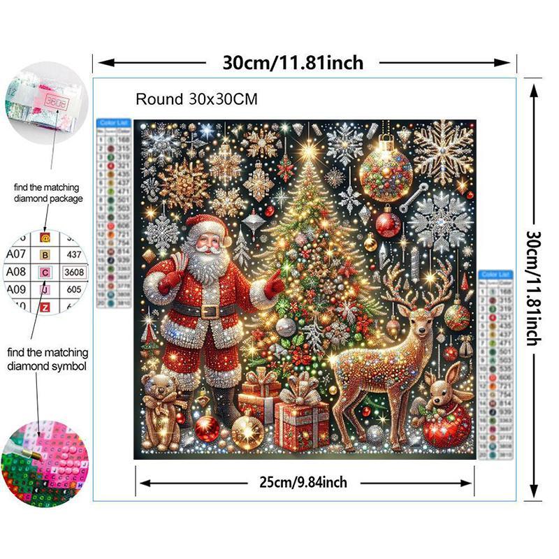 Santa Claus & Christmas Tree & Deer Pattern DIY Diamond Arts Colorful Painting Kit without Frame, 1 Set DIY 5D Diamond Art Colorful Painting for Home Wall Decor