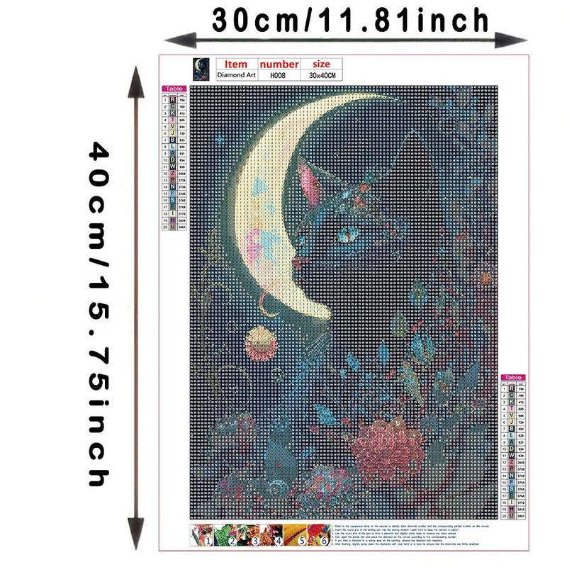 Cat & Moon Pattern DIY Rhinestones Painting without Frame, 1 Set Rhinestones Painting Kit with Tools, Painting Decor for Bedroom Living Room Office