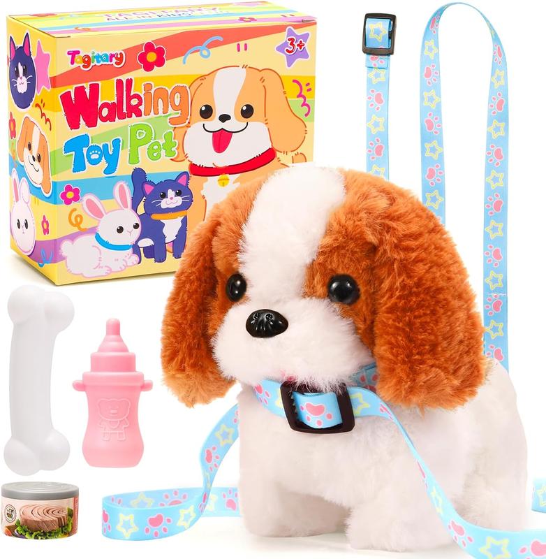 Plush Toys Puppy Electronic Toy Walking and Barking Dogs,Tail Wagging Fake Dog Interactive Dog Toy for Kids with Leash,Easter Valentines Day Christmas Birthday Gift for Toddlers Kids