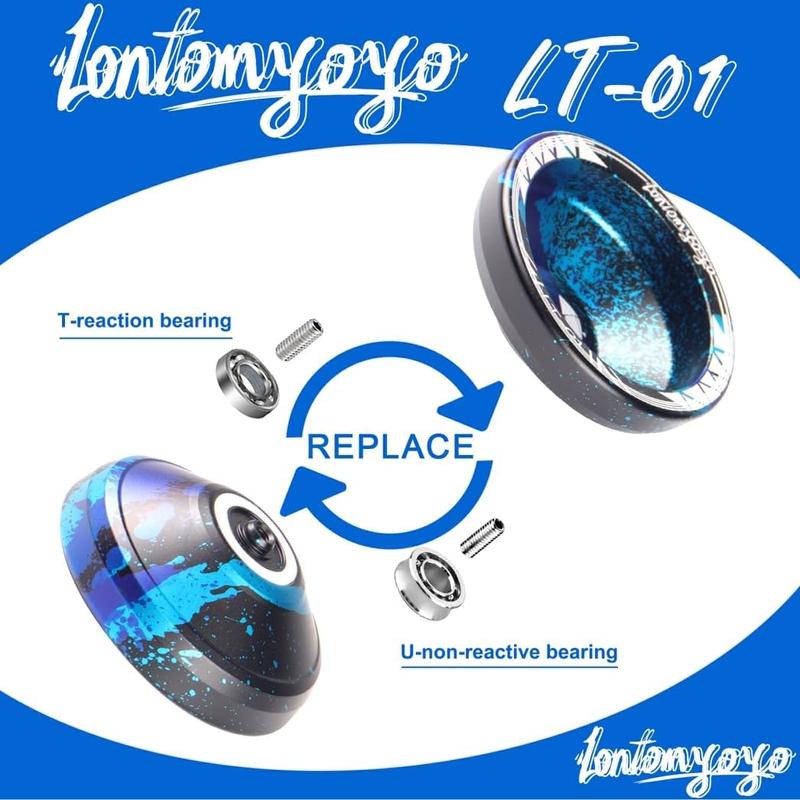 Unresponsive Yoyo LT-01 for Pros and Responsive Yoyos for s Beginners - Replaceable Responsive Bearings, Gloves, User Instructions and 5 yoyo Strings (Blue Black)