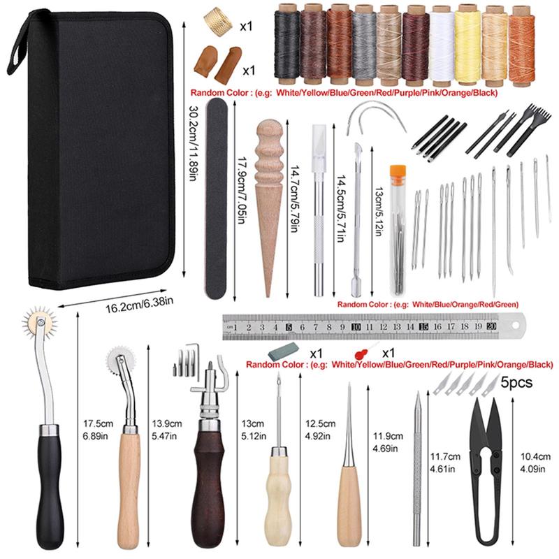 Leather Craft Kit Set, 1 Set Leather Working Tool, Repair Kit with Wax Thread, for Punching Sewing & DIY Craft Making, DIY Sewing Tool Kits for Home Use, Stocking Fillers Gift