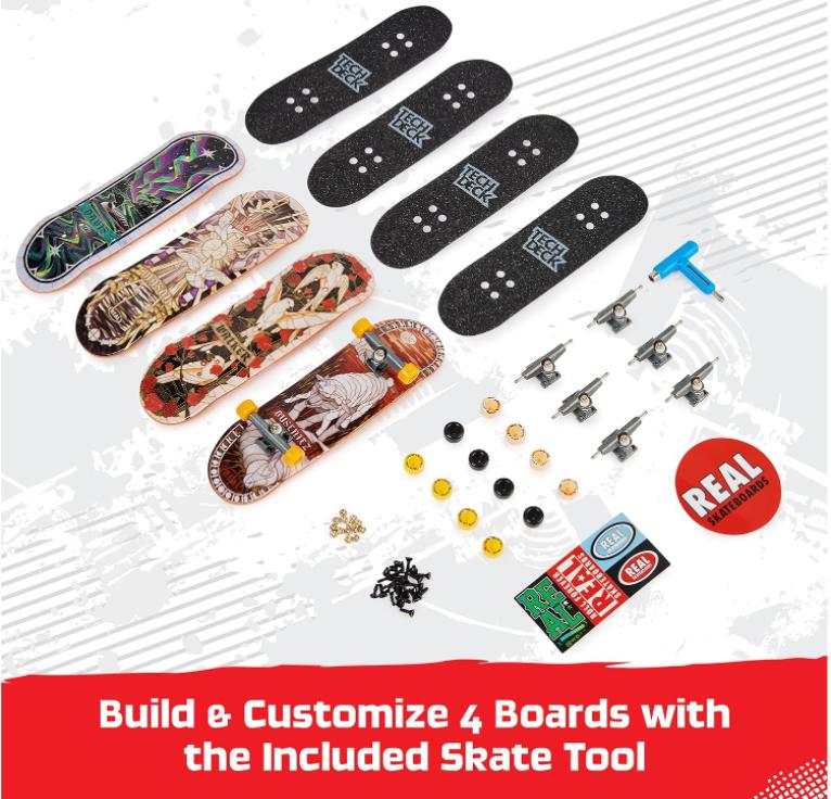 TECH DECK, Ultra DLX Fingerboard 4-Pack, Real Skateboards, Collectible and Customizable Mini Skateboards, Kids Toys for Ages 6 and up