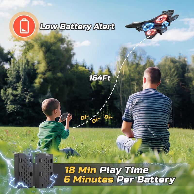 Form Drone RC Airplane for Kids and Beginners, Remote Control Plane Fighter Jet with Light, Auto Hovering, 360° Flip and 2 Batteries (15 Mins)