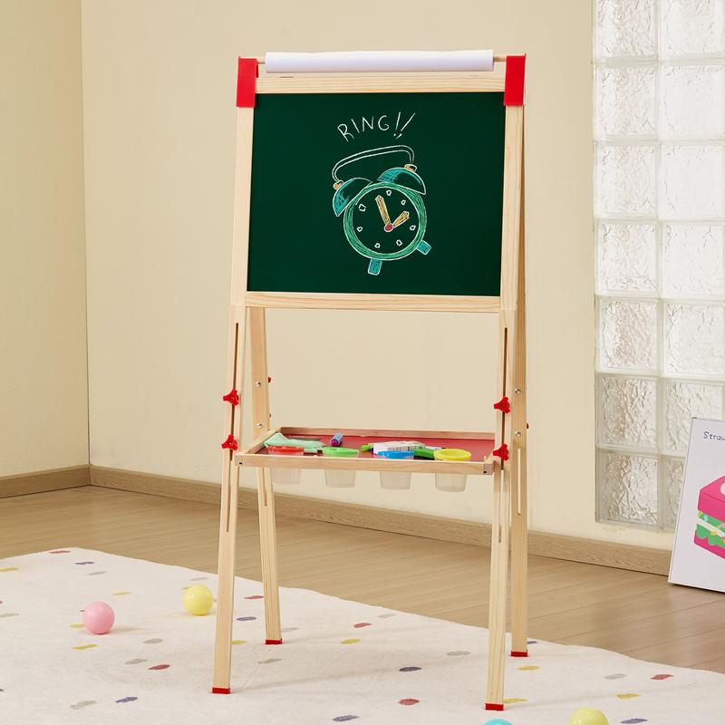 VEVOR 3-in-1 Kids Art Easel Double-Sided Wooden Magnetic Whiteboard Chalkboard