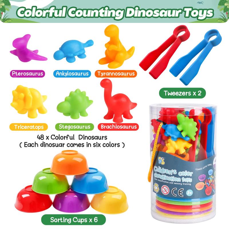 Counting Dinosaur Matching Toys with Sorting Bowls Montessori Preschool Educational Activities Learning Color Sorting Fine Motor Skills Sensory Toys Birthday Gift for 3 4 5 Year Old Boys Girls