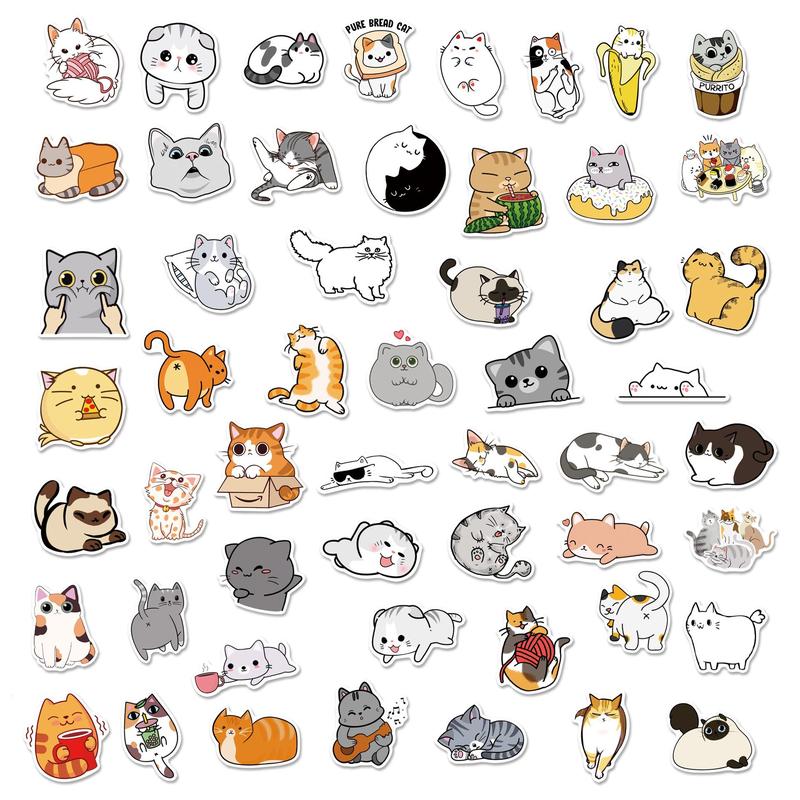 50pcs Cute Cat Series Graffiti Stickers, Waterproof Decorative Stickers, Creative Toy For DIY