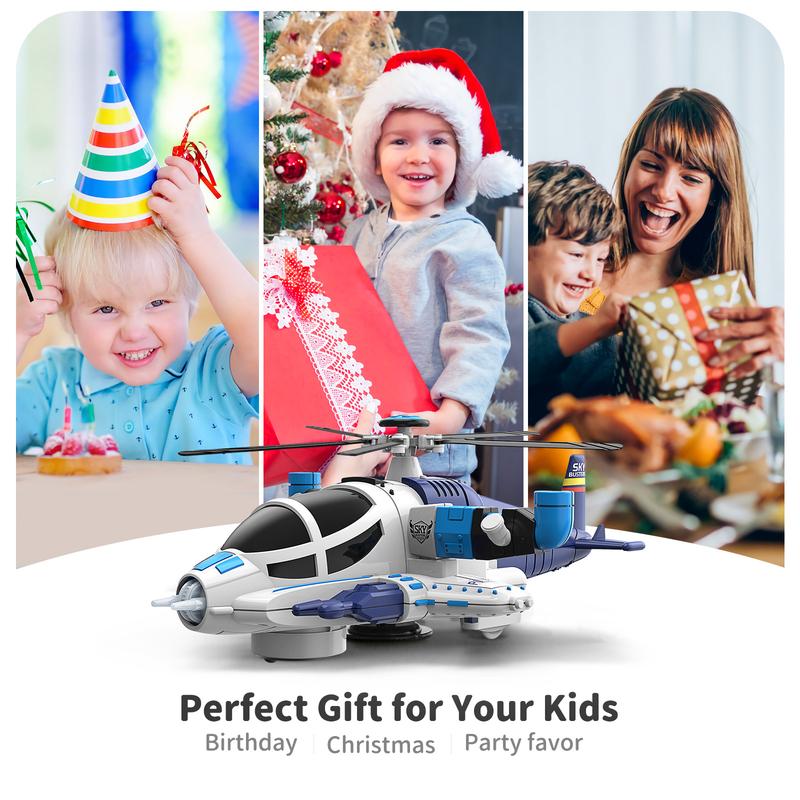 Geyiie Kids Play Helicopter Toys for Boys, Airplane with Lights and Sounds, 360°Freedom and Auto-Steering, Gifts for Toddler Birthday Party Favors