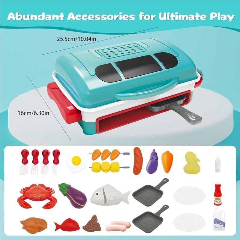 Kids BBQ Grill Toy, Barbecue Kitchen Cooking Playset with Realistic Spray, Light & Sound, Color Changing Play Food & Dishes Toy, cooking  set