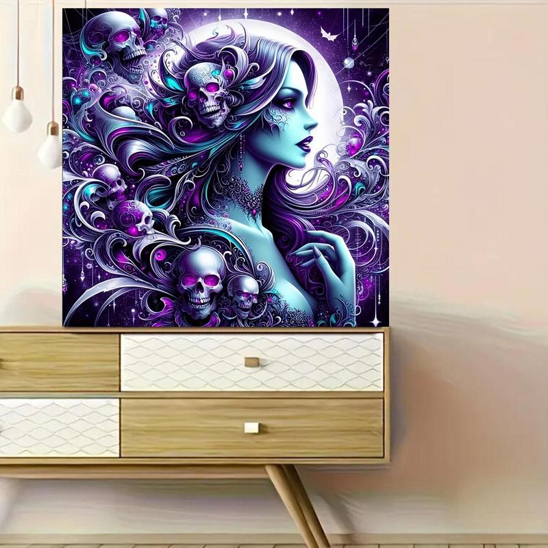 Skull Woman Pattern DIY Diamond Arts Colorful Painting Kit without Frame, DIY Round Diamond Painting Kit, Decorative Art Picture for Beginner