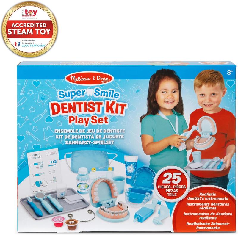 [ACT NOW – XMAS 51%] Melissa & Doug Super Smile Dentist Kit With Pretend Play Set of Teeth And Dental Accessories (25 Toy Pieces) - Pretend Dentist Play Set