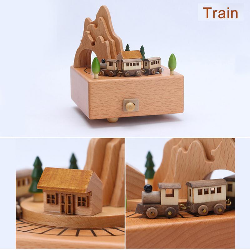 Carousel Music Box Wooden Christmas Ornament Rotary Train Musical Box Home Decoration Accessories For Birthday Gifts Valentine' holiday gift Naughty Santa kids  ornaments decor christmas celebration