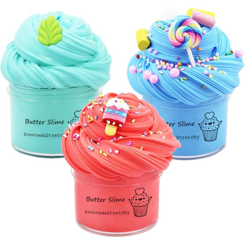 Butter Slime Set 3 Pack Toys, Pink, Blue, Yellow, Kids Party Favors, Candy Bag Toys, Toy Gifts for Boys and Girls