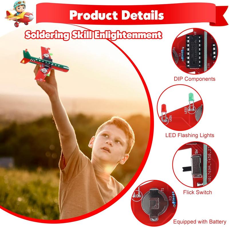 Learning Soldering DIY Airplane Kit for Beginners Icstation , 3 Color LED Flashing Lights Airplane Soldering Project Kit for High School Student Soldering Practice STEM Education Father's Day Gift