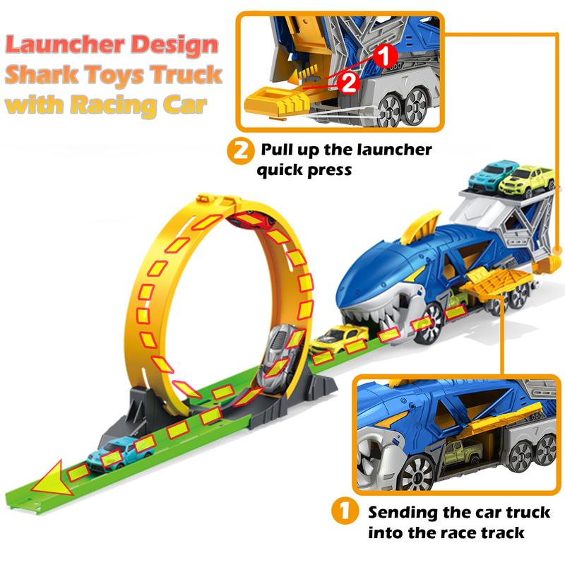 Shark Toy Car Track Set, Loop and Launcher Race Car Toys, Truck for 3-9 Year Old Boys and Girls