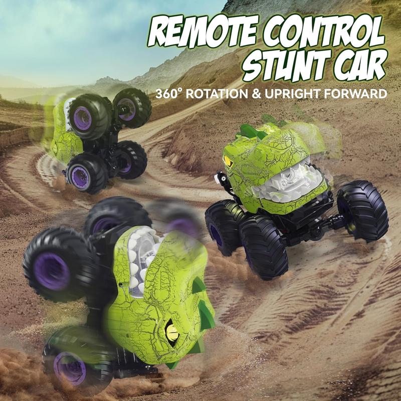 Dinosaur Remote Control Car, 360° Rotating RC Stunt Car Dinosaur Truck Toys With Spray, Light & Sound, 2.4GHz All Terrain RC Cars For Boys Birthday Gifts