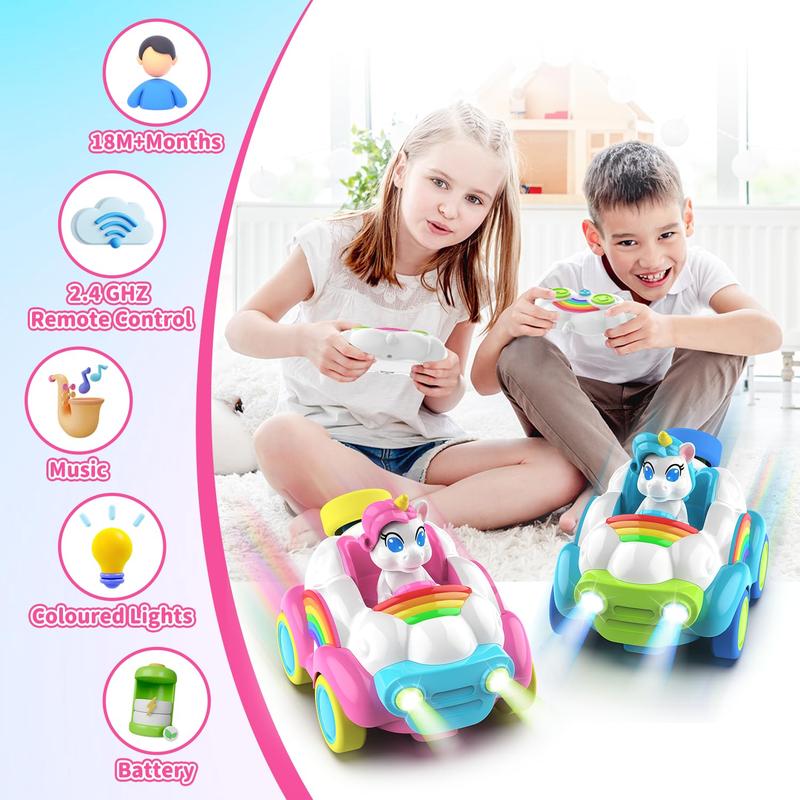 2 Pack Remote Control Cars for Kids, Toddler Car Toys for Ages 2-5, 2.4Ghz RC Kids Toys with Colored Lights & Music, 2 3 4 5 Year Olds Girls Boys Christmas Birthday Gifts