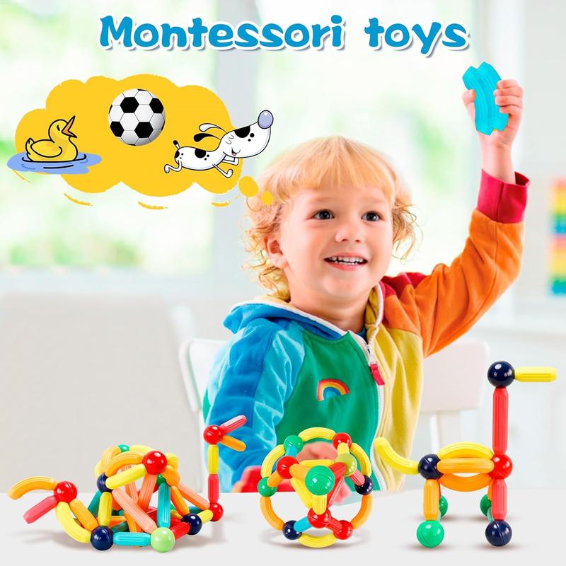 Magnetic Building Blocks STEM Educational Toy for Kids Montessori Learning Sticks and Balls,Preschool Sensory Toys for Toddlers, Gift for 3 Year Old Boys & Girls