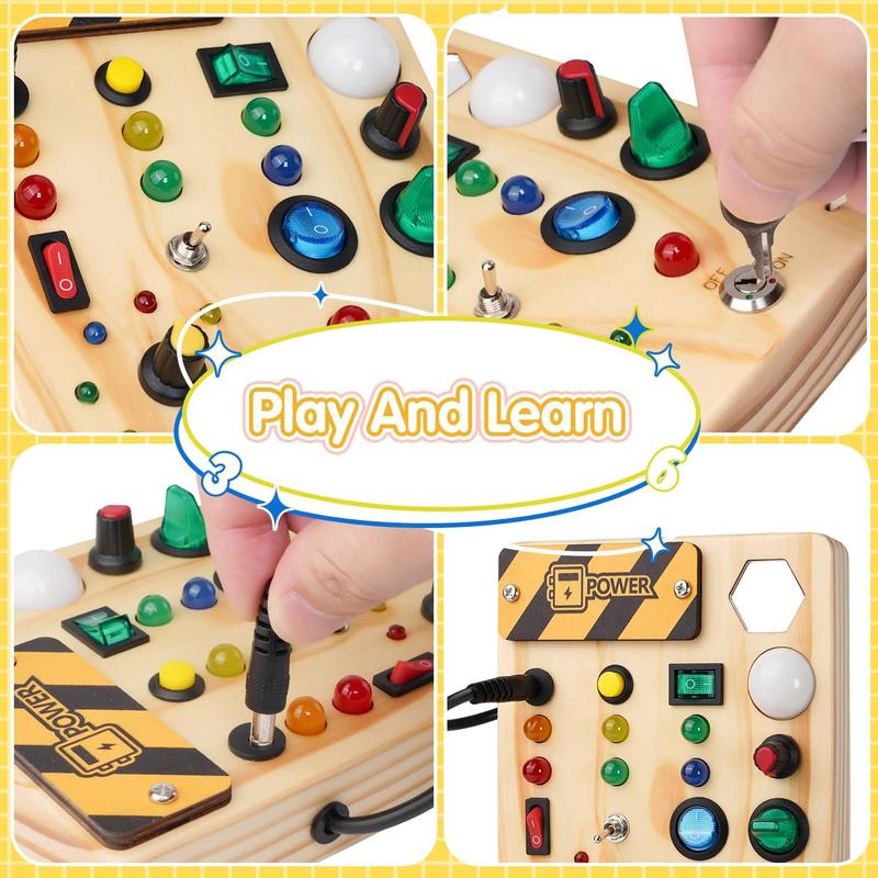 Montessori Toddler Busy Board, 27 LED Lights Montessori Toys for 1-6 Year Old, Wooden Sensory Toy for Boys & Girls Gifts