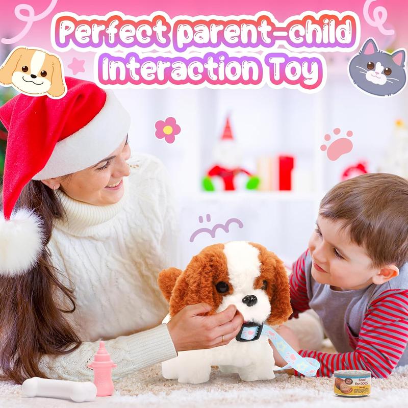 Plush Toys Puppy Electronic Toy Walking and Barking Dogs,Tail Wagging Fake Dog Interactive Dog Toy for Kids with Leash,Easter Valentines Day Christmas Birthday Gift for Toddlers Kids