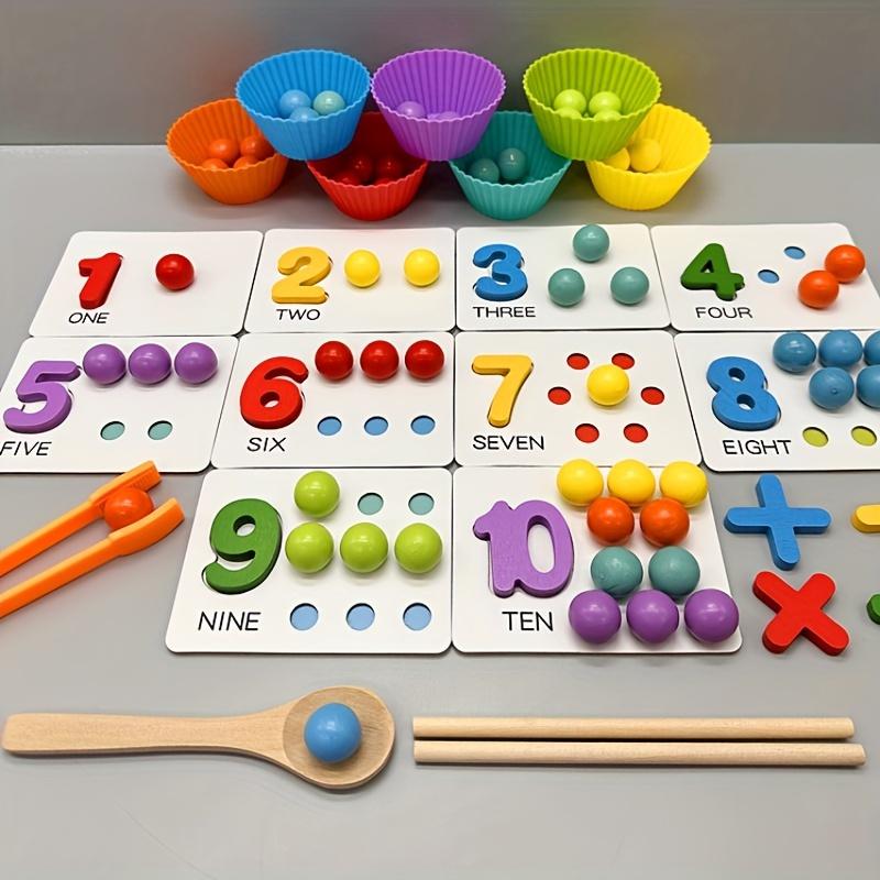 Montessori arithmetic toys for children, colorful silicone digital learning game set with beads, chopsticks and spoons - educational toy set for kindergarten