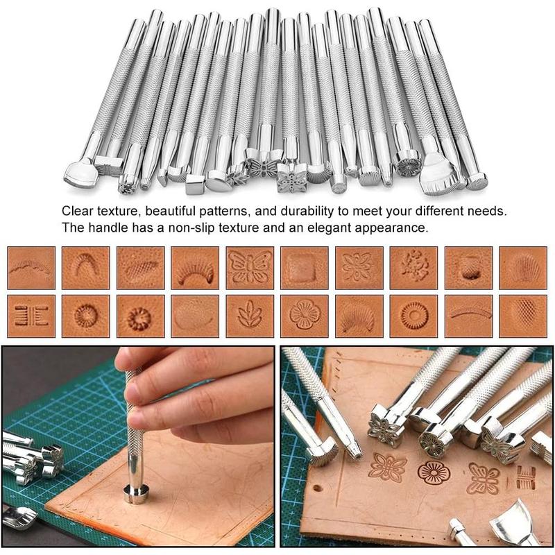 Leather Craft Tools Leather Working Tools Kit with Custom Storage Bag Leather Carving Tools Leather Craft Making for Cutting Punching Sewing Carving Stamping Leather Tooling Kit