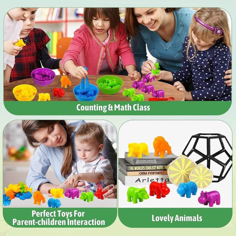 Counting Animal Toys Matching Game with Sorting Bowls, Preschool Learning Activities, Montessori Sensory Fine Motor Toys Set for Math Color Sorting