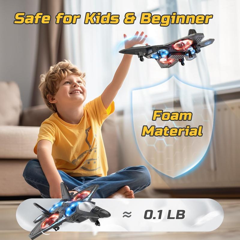 Form Drone RC Airplane for Kids and Beginners, Remote Control Plane Fighter Jet with Light, Auto Hovering, 360° Flip and 2 Batteries (15 Mins)