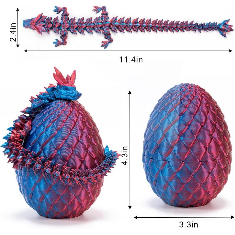 3D Printed Dragon Egg with Dragon Inside, Articulated Crystal Dragon for Home Office Desk Decoration, Mysterious Fidget Toy Gift for Boys Girls Easter Basket Filler