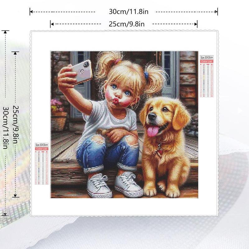 Figure & Dog Pattern Diamond Arts Colorful Painting Kit without Frame, 5D Diamond Arts Crafts with Tools, DIY Wall Art Decorations for Living Room Bedroom